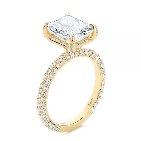 18k Yellow Gold 18k Yellow Gold Full Pave Diamond Engagement Ring - Three-Quarter View -  107607