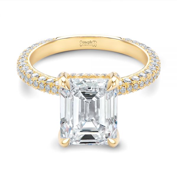 14k Yellow Gold Full Pave Diamond Engagement Ring - Flat View -  107607
