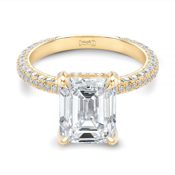 14k Yellow Gold Full Pave Diamond Engagement Ring - Flat View -  107607
