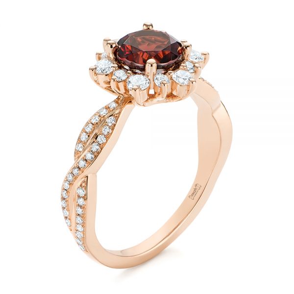 18k Rose Gold 18k Rose Gold Garnet And Diamond Cluster Halo Engagement Ring - Three-Quarter View -  104866