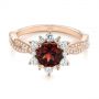 18k Rose Gold 18k Rose Gold Garnet And Diamond Cluster Halo Engagement Ring - Flat View -  104866 - Thumbnail