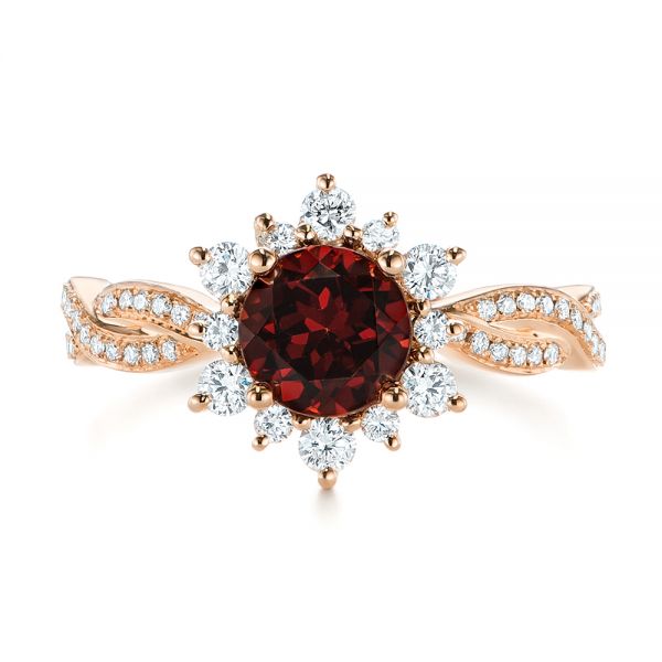 18k Rose Gold 18k Rose Gold Garnet And Diamond Cluster Halo Engagement Ring - Top View -  104866
