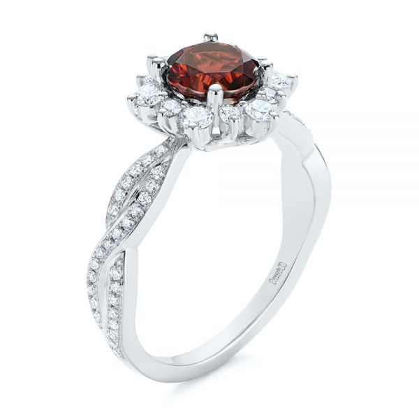 Garnet and Diamond Cluster Halo Engagement Ring - Image