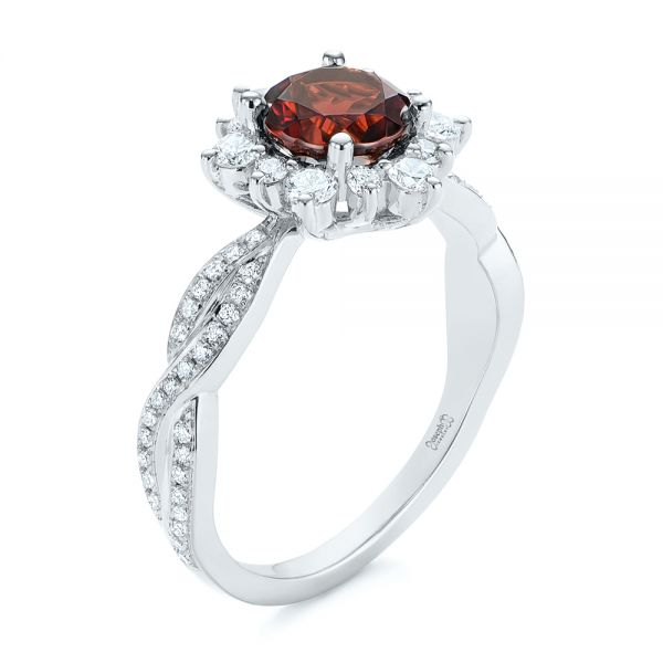 14k White Gold 14k White Gold Garnet And Diamond Cluster Halo Engagement Ring - Three-Quarter View - 104866