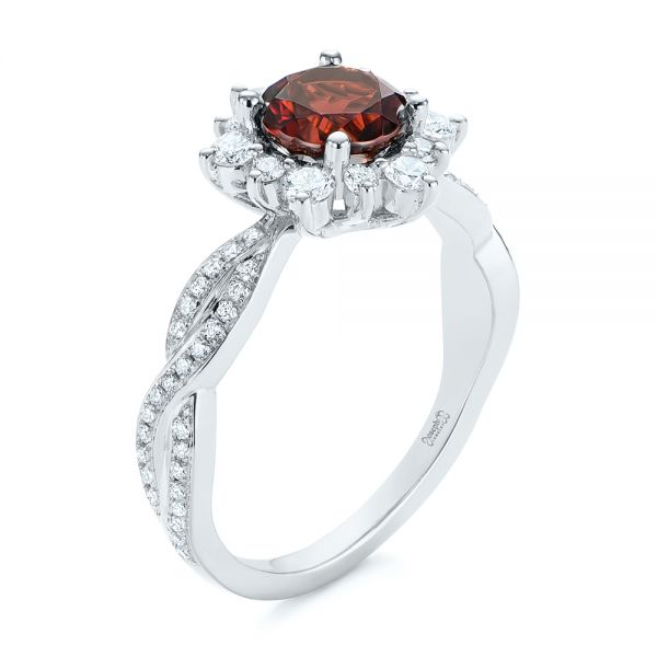 14k White Gold 14k White Gold Garnet And Diamond Cluster Halo Engagement Ring - Three-Quarter View -  104866