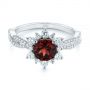 14k White Gold 14k White Gold Garnet And Diamond Cluster Halo Engagement Ring - Flat View -  104866 - Thumbnail