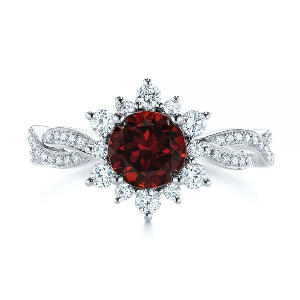 14k White Gold 14k White Gold Garnet And Diamond Cluster Halo Engagement Ring - Top View -  104866