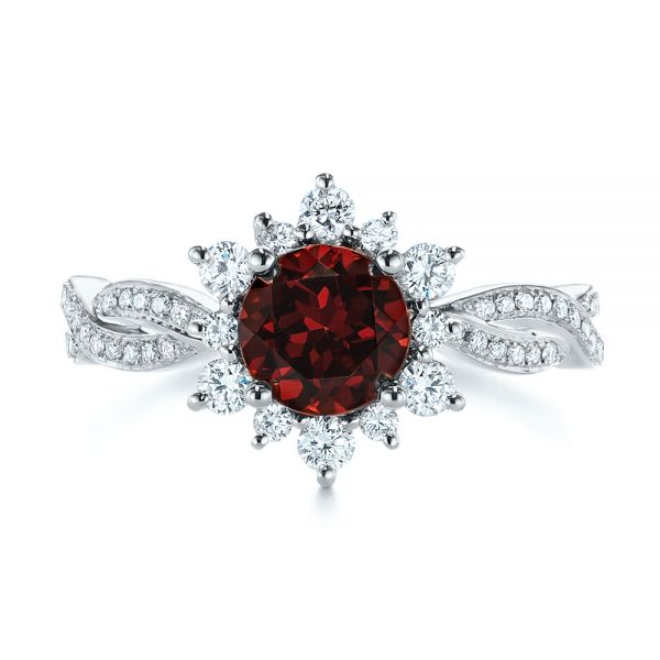 14k White Gold 14k White Gold Garnet And Diamond Cluster Halo Engagement Ring - Top View - 104866