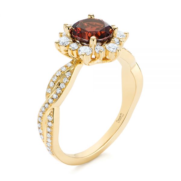 14k Yellow Gold 14k Yellow Gold Garnet And Diamond Cluster Halo Engagement Ring - Three-Quarter View -  104866