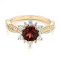 18k Yellow Gold Garnet And Diamond Cluster Halo Engagement Ring - Flat View -  104866 - Thumbnail