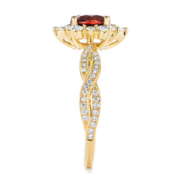 18k Yellow Gold Garnet And Diamond Cluster Halo Engagement Ring - Side View -  104866
