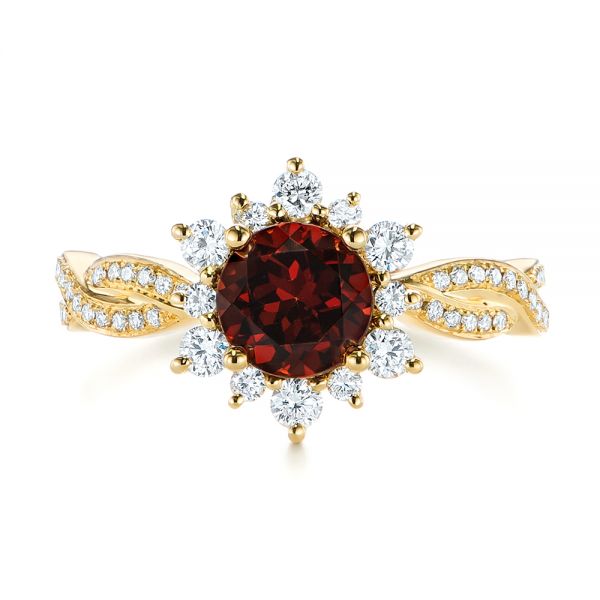 18k Yellow Gold Garnet And Diamond Cluster Halo Engagement Ring - Top View -  104866