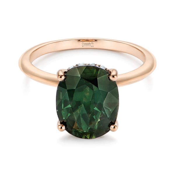 18k Rose Gold 18k Rose Gold Green Sapphire And Hidden Halo Diamond Engagement Ring - Flat View - 105861