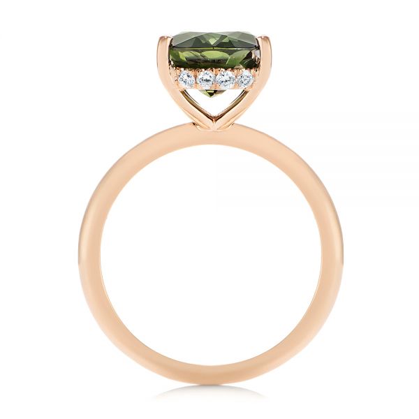 18k Rose Gold 18k Rose Gold Green Sapphire And Hidden Halo Diamond Engagement Ring - Front View -  105861