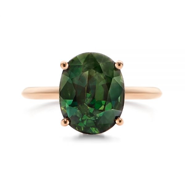 18k Rose Gold 18k Rose Gold Green Sapphire And Hidden Halo Diamond Engagement Ring - Top View - 105861