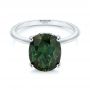 18k White Gold 18k White Gold Green Sapphire And Hidden Halo Diamond Engagement Ring - Flat View -  105861 - Thumbnail