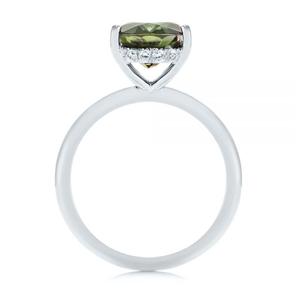 14k White Gold 14k White Gold Green Sapphire And Hidden Halo Diamond Engagement Ring - Front View -  105861