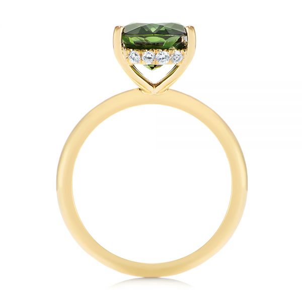 18k Yellow Gold 18k Yellow Gold Green Sapphire And Hidden Halo Diamond Engagement Ring - Front View -  105861