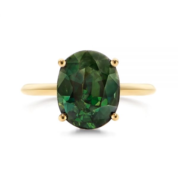 18k Yellow Gold 18k Yellow Gold Green Sapphire And Hidden Halo Diamond Engagement Ring - Top View -  105861