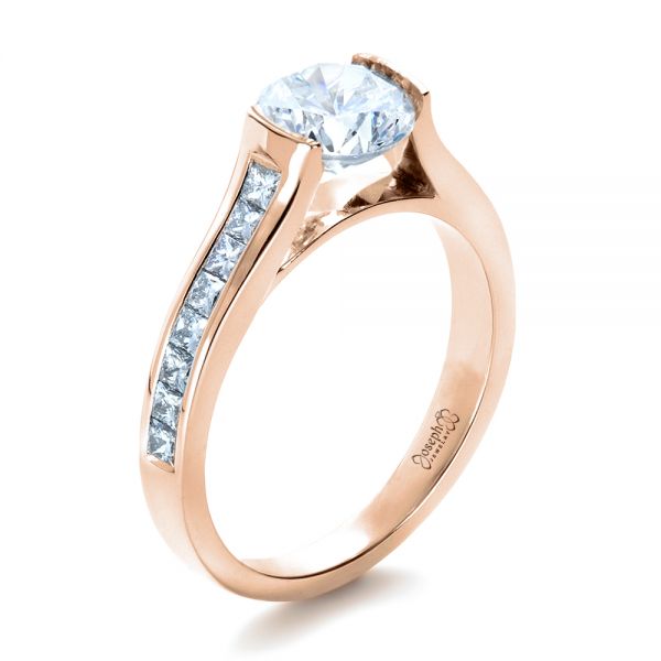14k Rose Gold 14k Rose Gold Half Bezel Diamond Engagement Ring - Three-Quarter View -  1258