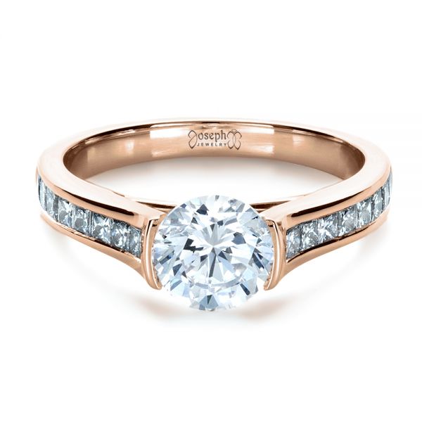 18k Rose Gold 18k Rose Gold Half Bezel Diamond Engagement Ring - Flat View -  1258