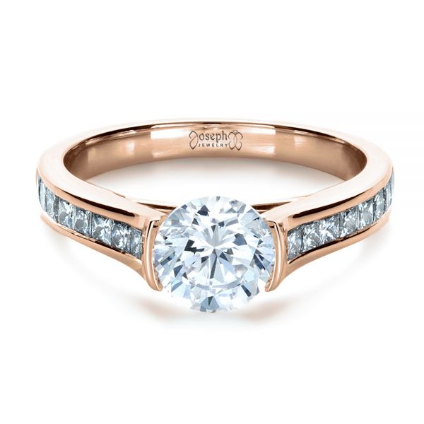 14k Rose Gold 14k Rose Gold Half Bezel Diamond Engagement Ring - Flat View - 1258