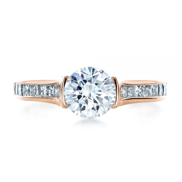 18k Rose Gold 18k Rose Gold Half Bezel Diamond Engagement Ring - Top View -  1258