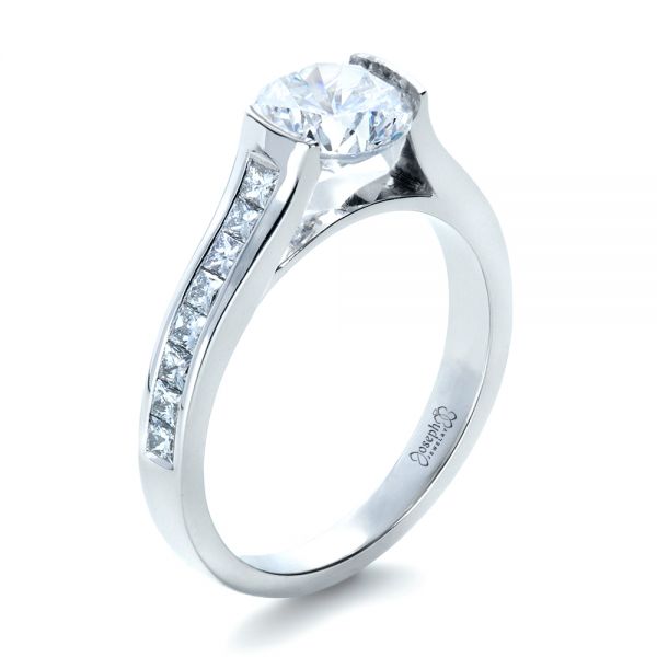 18k White Gold Half Bezel Diamond Engagement Ring - Three-Quarter View - 1258