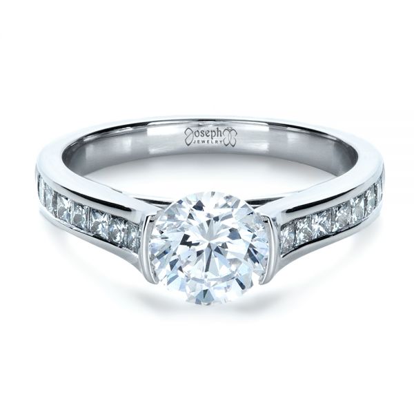 18k White Gold Half Bezel Diamond Engagement Ring - Flat View - 1258