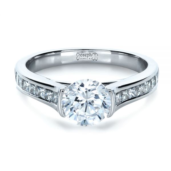 18k White Gold Half Bezel Diamond Engagement Ring - Flat View -  1258