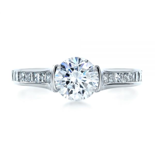 18k White Gold Half Bezel Diamond Engagement Ring - Top View - 1258