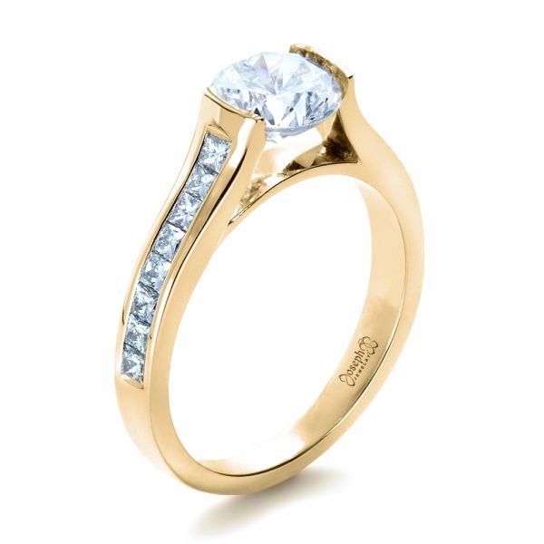 18k Yellow Gold 18k Yellow Gold Half Bezel Diamond Engagement Ring - Three-Quarter View -  1258