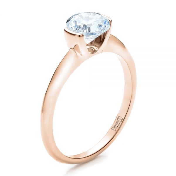 18k Rose Gold 18k Rose Gold Half Bezel Diamond Solitaire Engagement Ring - Three-Quarter View -  1480