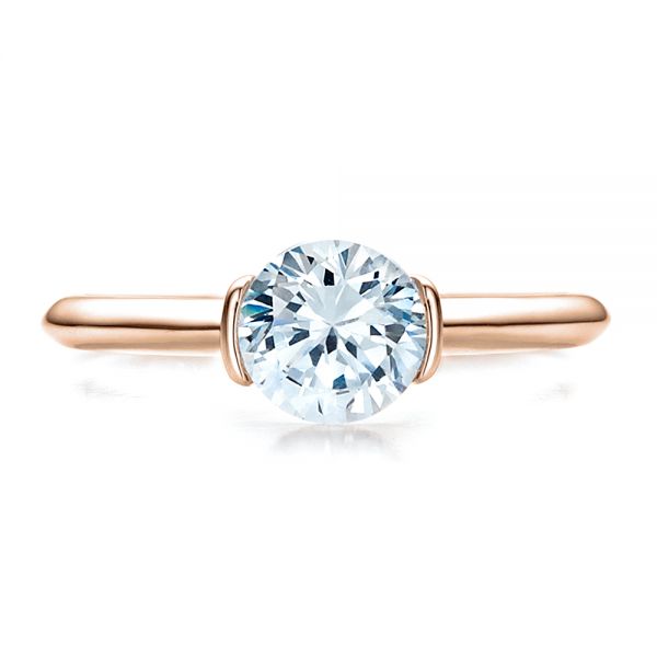 18k Rose Gold 18k Rose Gold Half Bezel Diamond Solitaire Engagement Ring - Top View -  1480