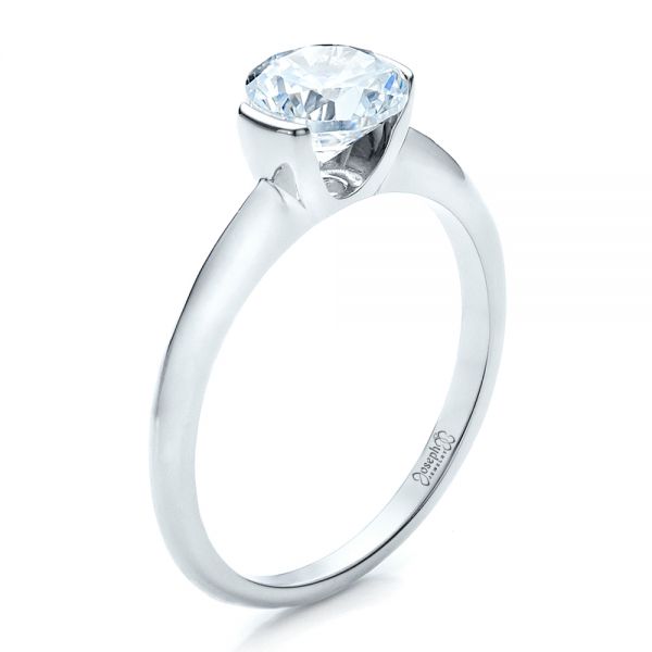 14k White Gold 14k White Gold Half Bezel Diamond Solitaire Engagement Ring - Three-Quarter View -  1480