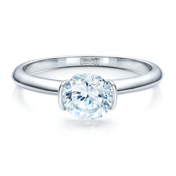 18k White Gold Half Bezel Diamond Solitaire Engagement Ring - Flat View -  1480
