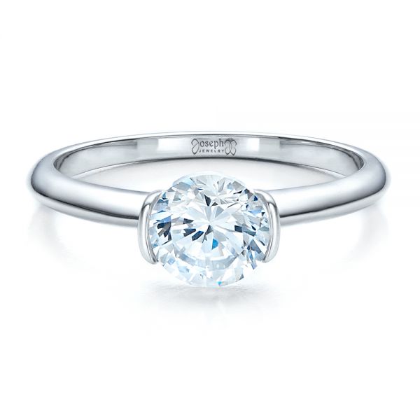 18k White Gold Half Bezel Diamond Solitaire Engagement Ring - Flat View - 1480