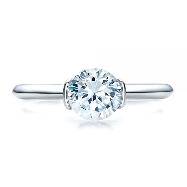 18k White Gold Half Bezel Diamond Solitaire Engagement Ring - Top View - 1480