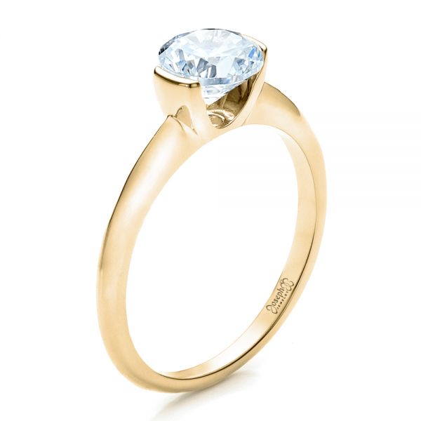 18k Yellow Gold 18k Yellow Gold Half Bezel Diamond Solitaire Engagement Ring - Three-Quarter View -  1480