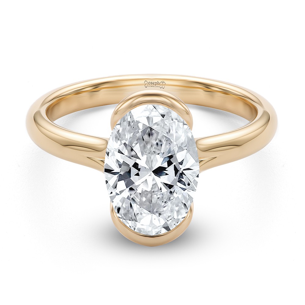 18k Rose Gold 18k Rose Gold Half Bezel Oval Diamond Split Shank Engagement Ring - Flat View -  108359 - Thumbnail