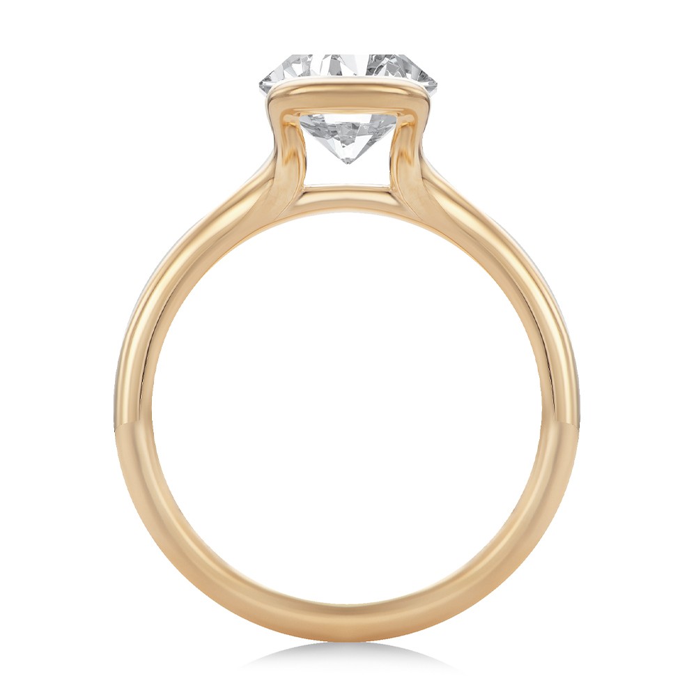 18k Rose Gold 18k Rose Gold Half Bezel Oval Diamond Split Shank Engagement Ring - Front View -  108359 - Thumbnail
