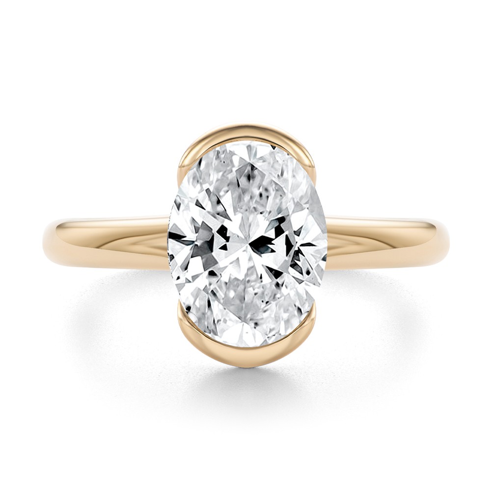 18k Rose Gold 18k Rose Gold Half Bezel Oval Diamond Split Shank Engagement Ring - Top View -  108359 - Thumbnail