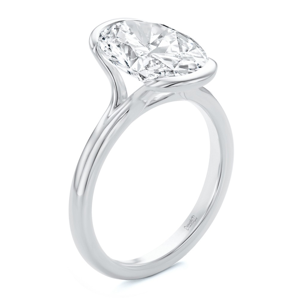 18k White Gold 18k White Gold Half Bezel Oval Diamond Split Shank Engagement Ring - Three-Quarter View -  108359 - Thumbnail