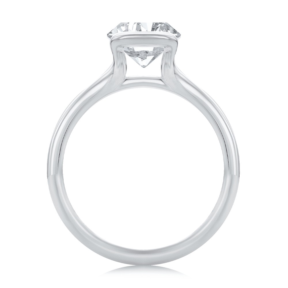 18k White Gold 18k White Gold Half Bezel Oval Diamond Split Shank Engagement Ring - Front View -  108359 - Thumbnail