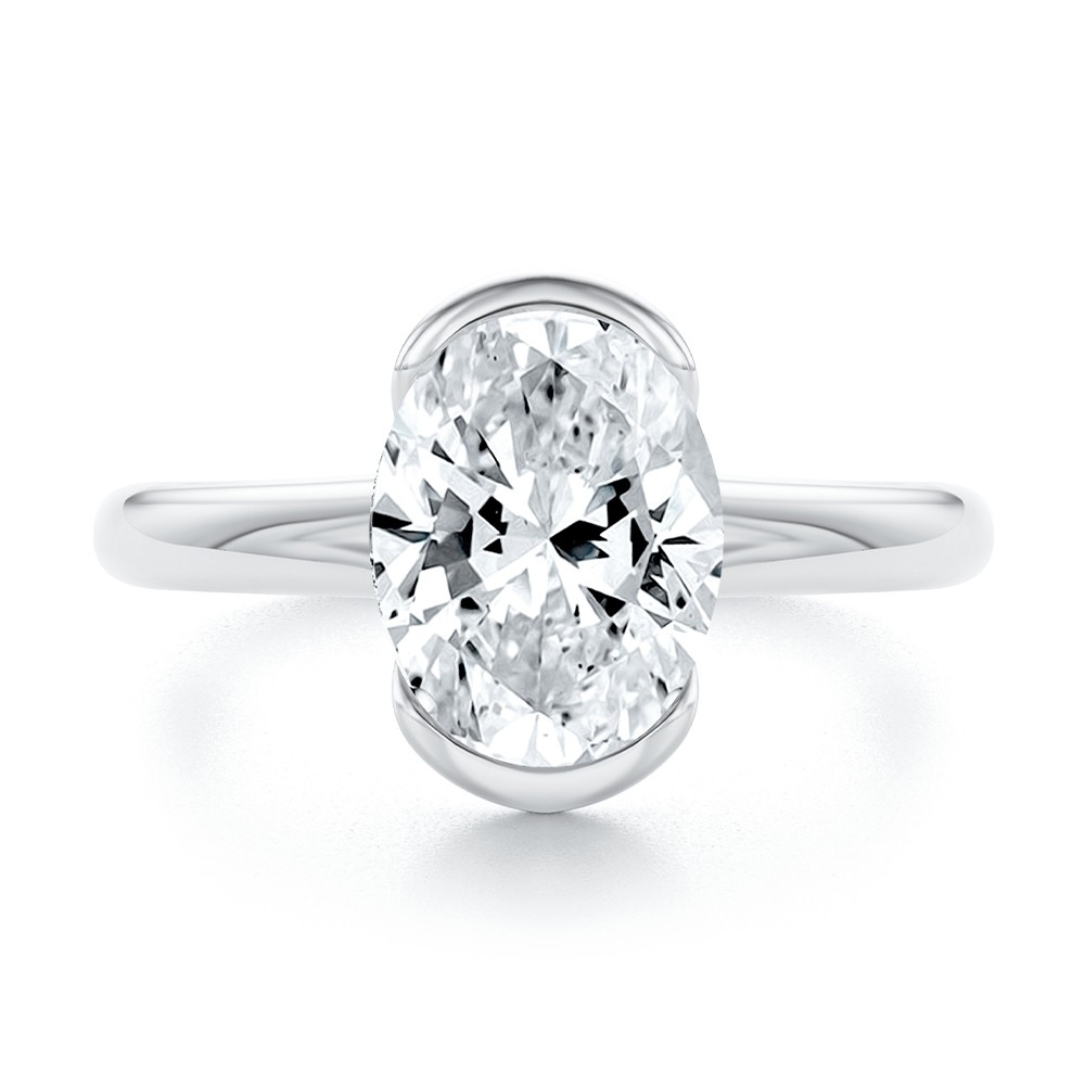 18k White Gold 18k White Gold Half Bezel Oval Diamond Split Shank Engagement Ring - Top View -  108359 - Thumbnail