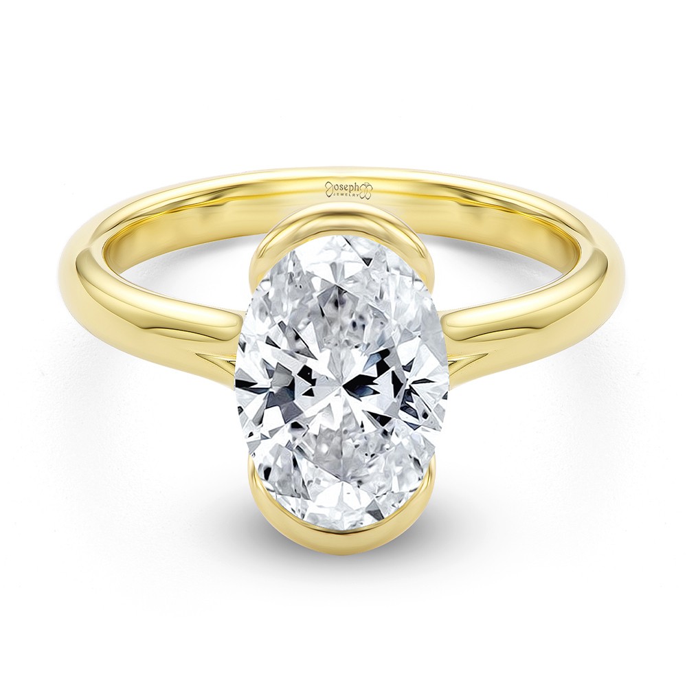 14k Yellow Gold Half Bezel Oval Diamond Split Shank Engagement Ring - Flat View -  108359