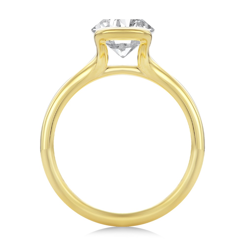 14k Yellow Gold Half Bezel Oval Diamond Split Shank Engagement Ring - Front View -  108359 - Thumbnail