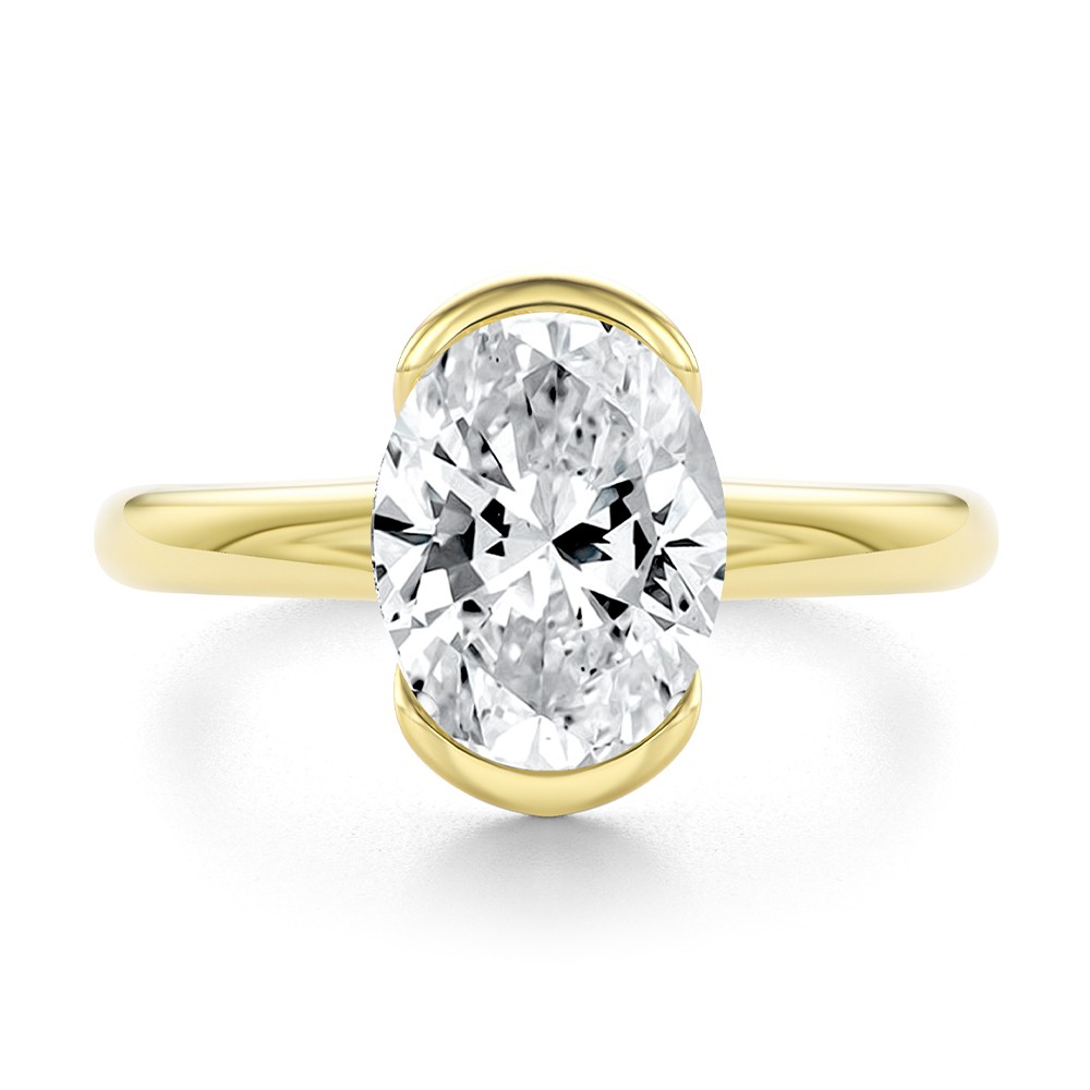14k Yellow Gold Half Bezel Oval Diamond Split Shank Engagement Ring - Top View -  108359 - Thumbnail