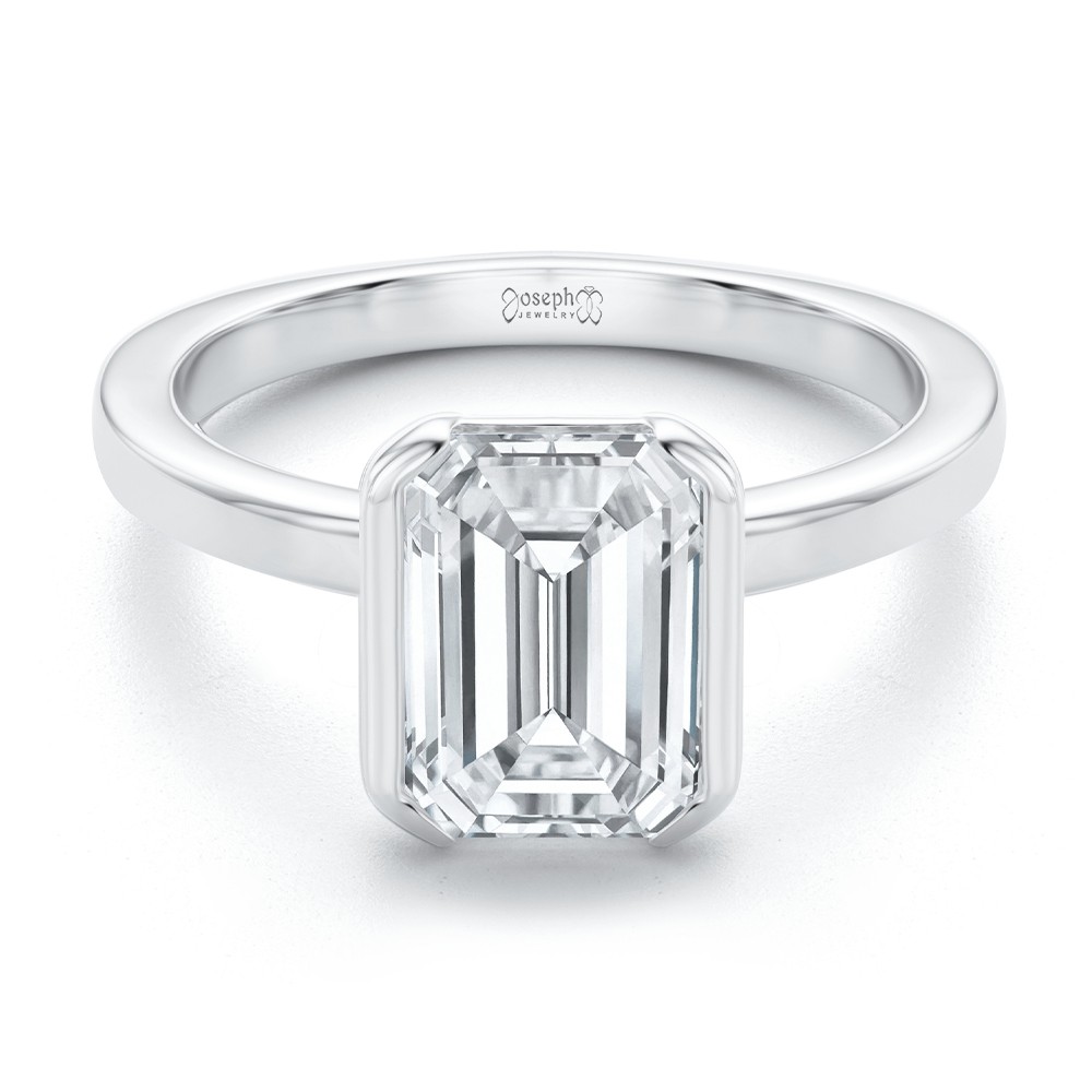 18k White Gold 18k White Gold Half Bezel Solitaire Engagement Ring - Flat View -  108360
