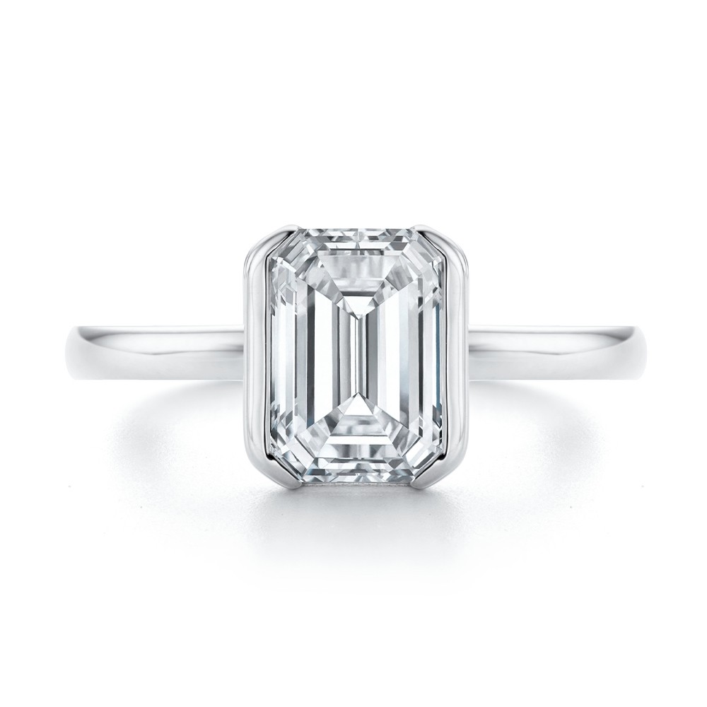 18k White Gold 18k White Gold Half Bezel Solitaire Engagement Ring - Top View -  108360
